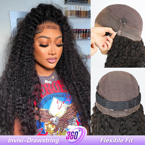 MYA Kinky Curly Invisi-Drawstring Pre-Cut 360 Lace Glueless Wig With Bleached Knots Pre-Plucked Hairline6