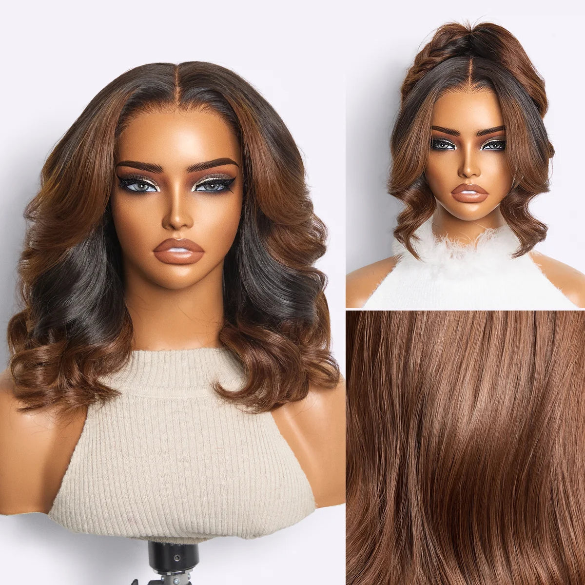 MYA All-Day Curl Hold™ Premier Grade Hair Ombre Brown Body Wave CuticleAlign™ PartingMax Glueless 7x6 HD Lace Wig Pre-Cut Lace