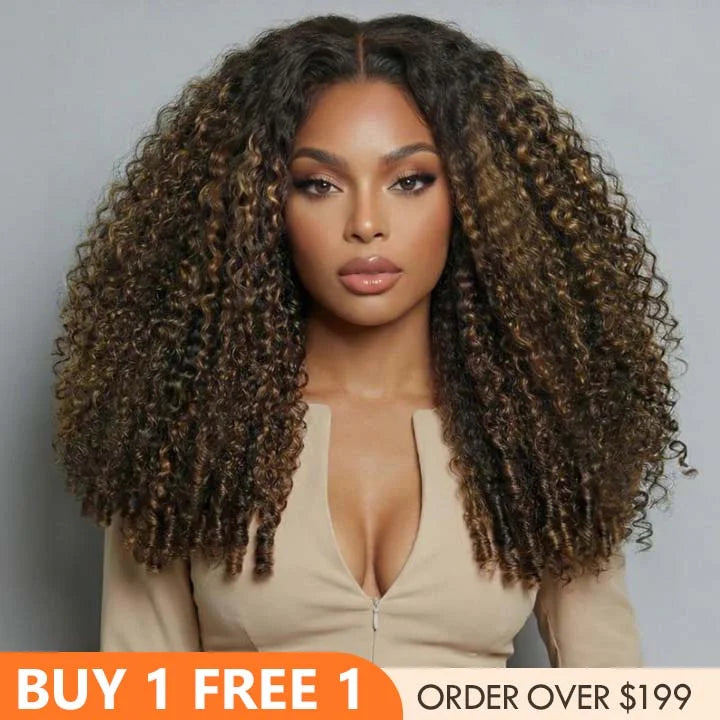 MYA 300% Density Brown Highlight Burmese Curly 13x6 Lace Front HD Transparent Lace Glueless Human Hair Wig5