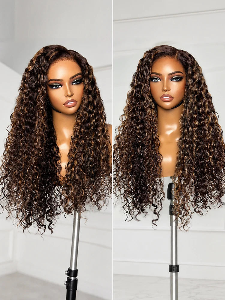 MYA All-Day Comfort™ Wig PartingMax Brown Highlights Funmi Curly 7x6 Closure HD Lace Glueless Wig Pre Cut Lace4