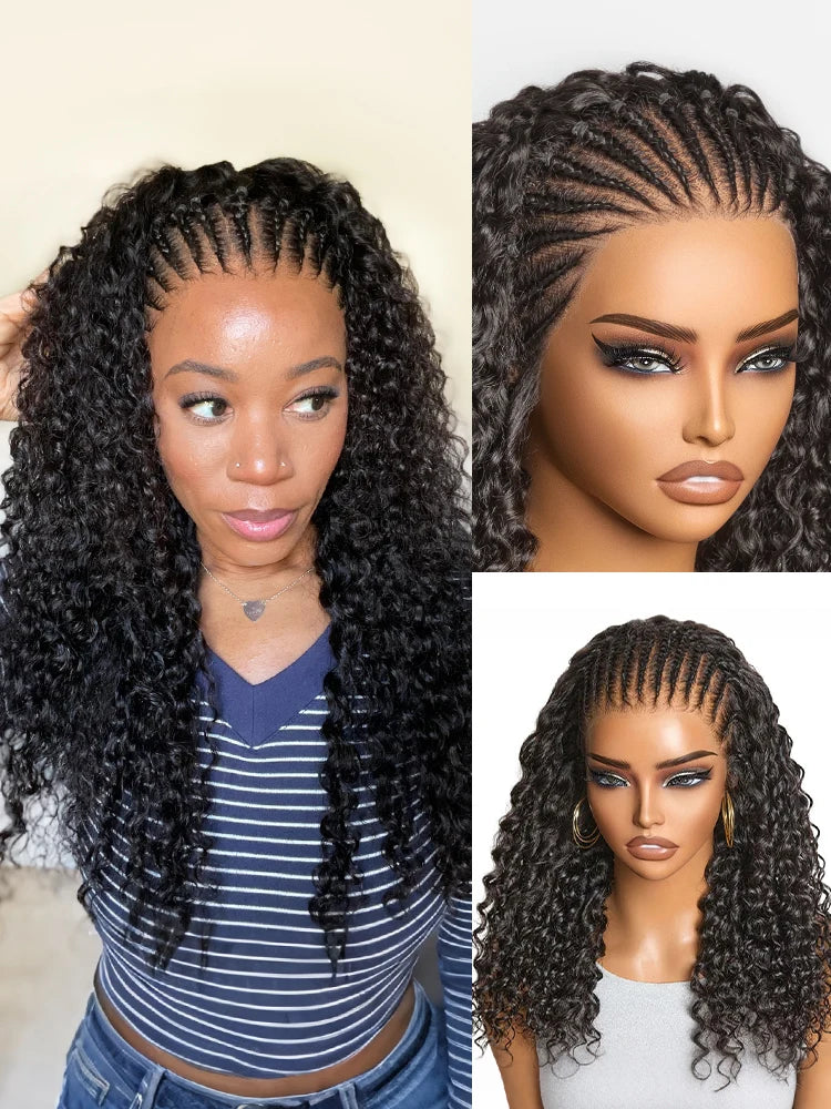 MYA Readitress™ Knotless Fulani Braids Deep Wave Glueless Ear-to-ear 13x4 Frontal HD Lace Wig Human Hair4