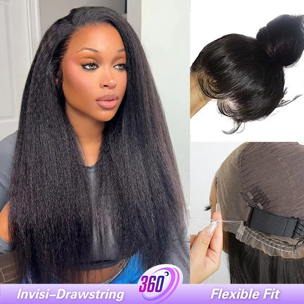 MYA Kinky Straight Invisi-Drawstring Flexible Fit 360 Lace Front Glueless Wig With Bleached Knots3