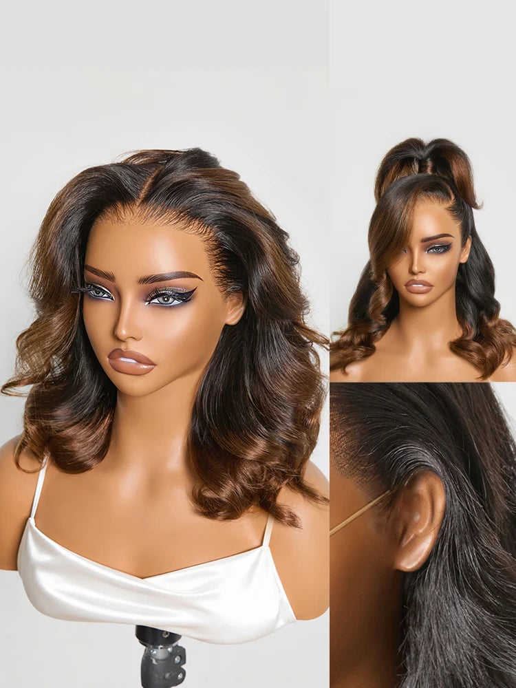 MYA NatureMAX™ 200% Density Ombre Brown / Natural Black Loose Wave Glueless 13x6 HD Lace Front Shoulder Length Wig Pre-Cut Lace Flexi-Fit Drawstring Cap4