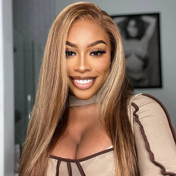 MYA Pre-cut Lace Wig Straight Hair 4/27 Highlight Wear Go Glueless Wig 7x5 Lace Wig Preplucked with Natural Hairline4
