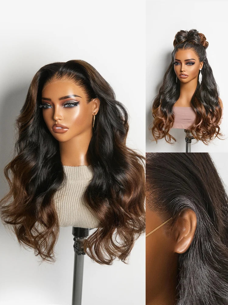 MYA NatureMAX™ 200% Density Ombre Brown / Natural Black Loose Wave Glueless 13x6 / 13x4 HD Lace Front Wig Human Hair Pre-Cut Lace Flexi-Fit Drawstring Cap2