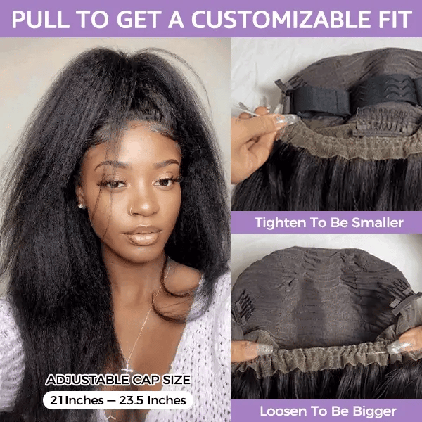 MYA Kinky Straight Invisi-Drawstring Flexible Fit 360 Lace Front Glueless Wig With Bleached Knots3