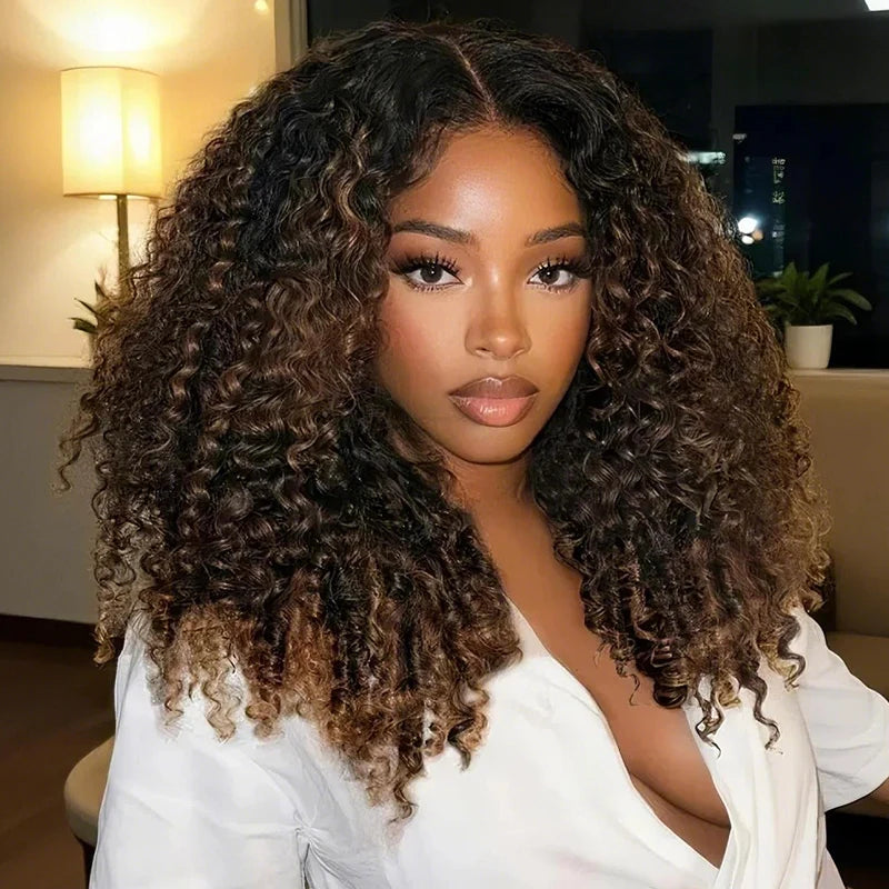 MYA 300% Density Brown Highlight Burmese Curly 13x6 Lace Front HD Transparent Lace Glueless Human Hair Wig5