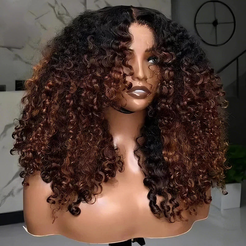 MYA 7x5/13×6 HD Glueless Lace 300% Density Deep Curly Wig | Ombre Brown & Dark Reddish Brown3