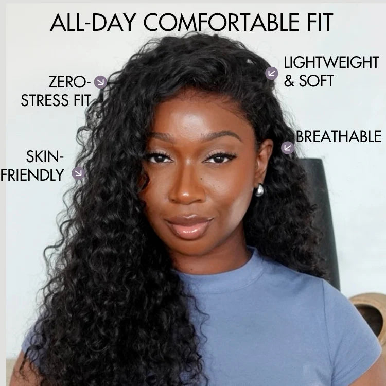 MYA AiryFit™ Scalp Care Wigs - Deep Parting Water Wave Human Hair Wig Glueless 11x6 Frontal HD Lace Curly Wig5