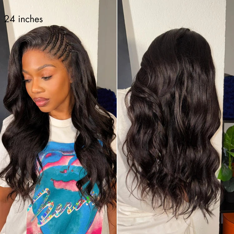 MYA Readitress™ Side Braided Yaki Body Wave Glueless Ear-to-ear 13x6 Frontal HD Lace Wig Human Hair Flexi-Fit Drawstring Cap5